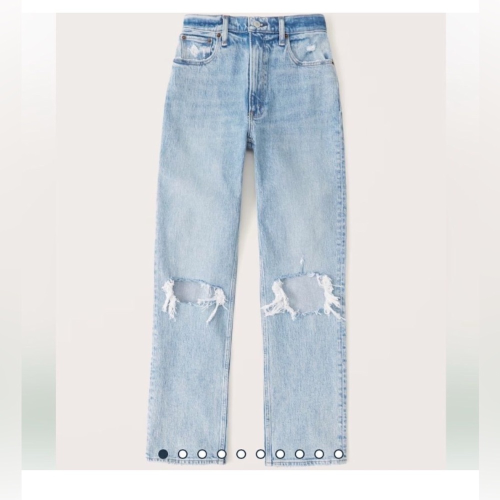 A&F The 90’s Straight Ultra High Rise Curve Love Jeans Lt Ripped Med Wash